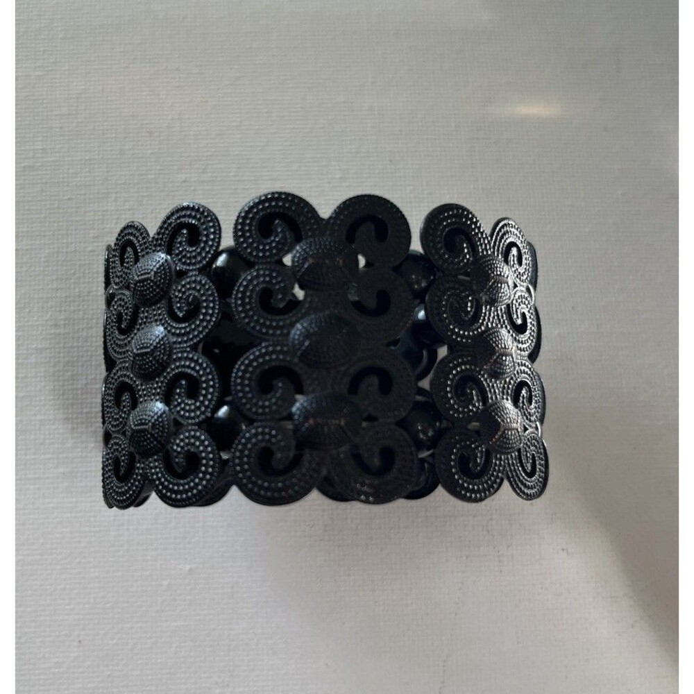 Metal Black Stretch Wide Cuff Bracelet Goth Biker Punk